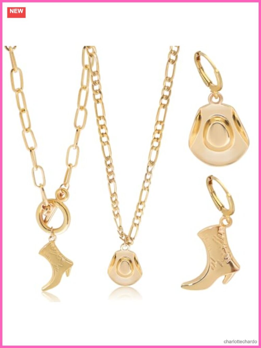 Western Cowgirl Jewelry Set: Boot Hat Pendant Necklaces & Earrings